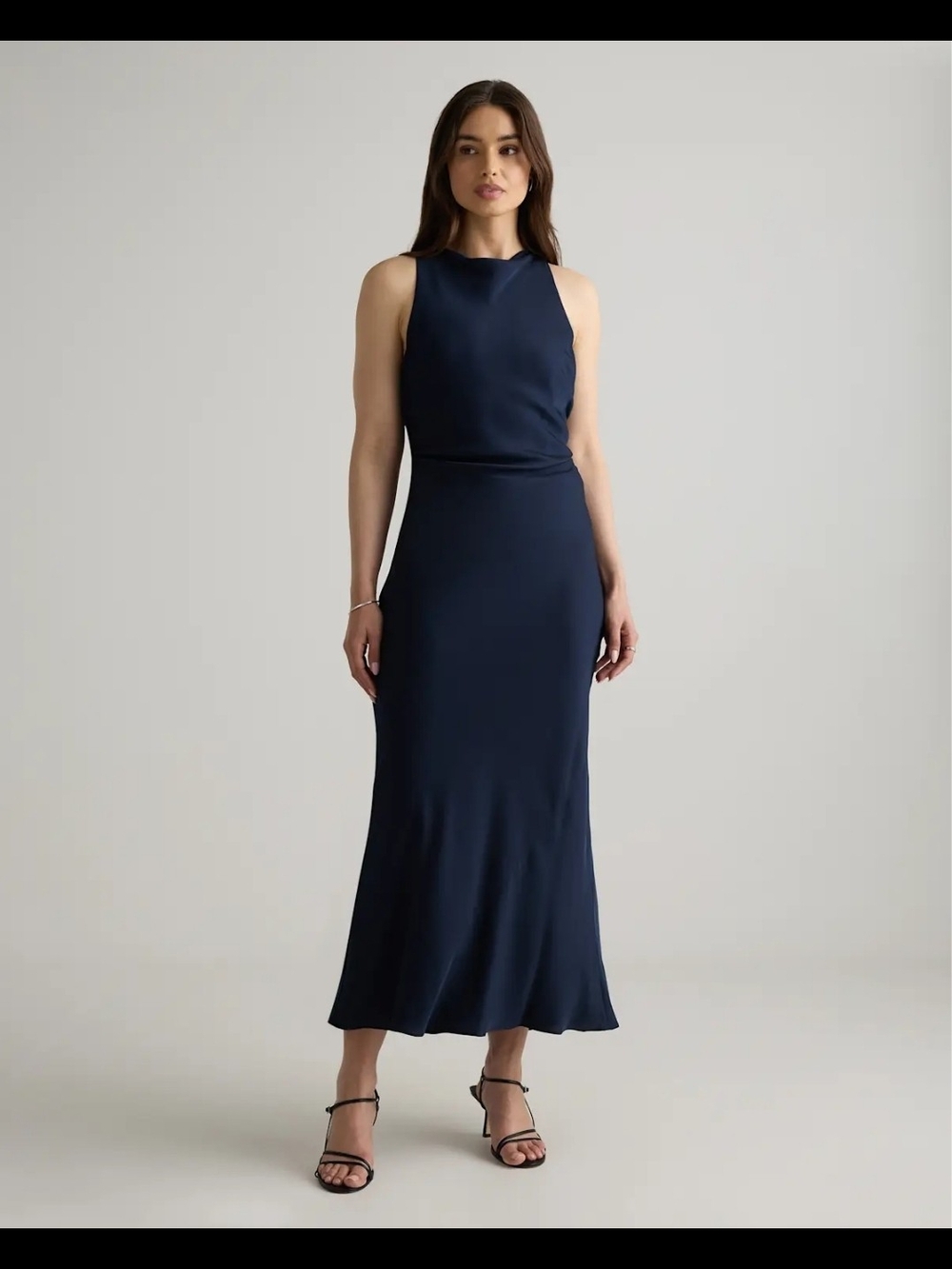 Quince Washable Stretch Silk High
Neck Midi Dress XS Navy NWT